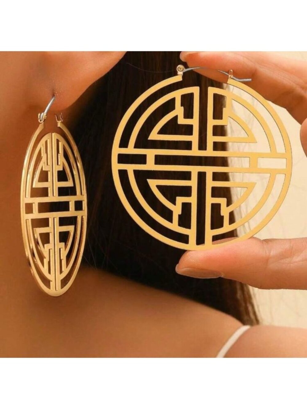 Gold Geometric Cutout Statement Dangle Earrings